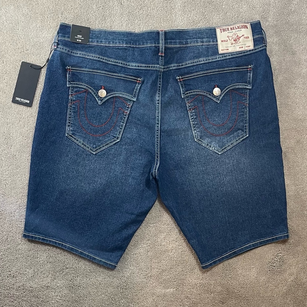 Men’s True Religion Ricky Relaxed Straight Jean Shorts Blue Size 38